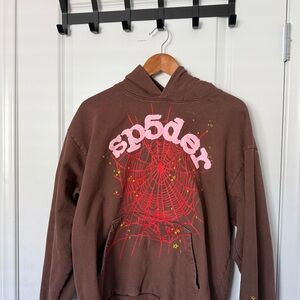 Brown Hoodie with Red and Pink Design